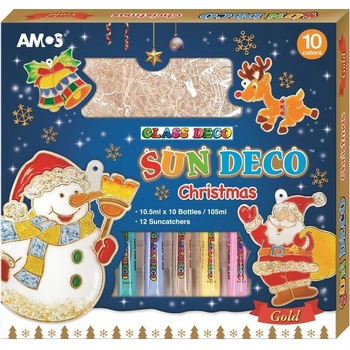 Amos Vánoční sada barviček na sklo 10 barev 10,5 ml + 12 sklíček 1483