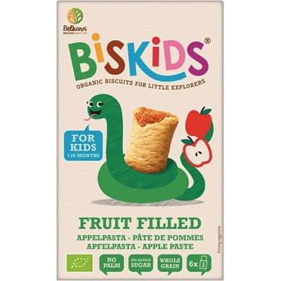 BELKORN BISkids BIO mäkké detské sušienky s jablčným pyré bez pridaného cukru 35 % ovocia 150 g