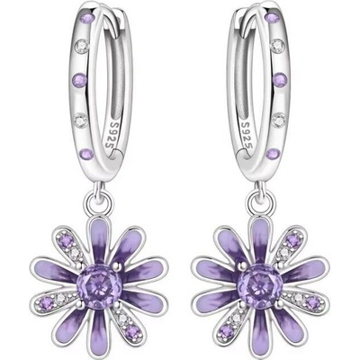 GRACE Silver Jewellery Stříbrné visací náušnice Kopretina - stříbro 925/1000 E-OTE4302/398 Fialová