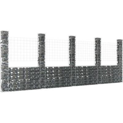vidaXL Gabionový koš ve tvaru U s 5 sloupky železo 500 x 20 x 200 cm