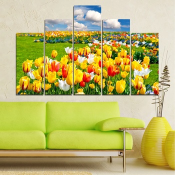 Vivid Home Картини пана Vivid Home от 5 части, Цветя, Канава, 160x100 см, 5-та Форма №0875