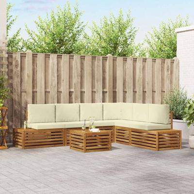 vidaXL Комплект дивани за открито 7 Брой Натурален и Крема (3375455)