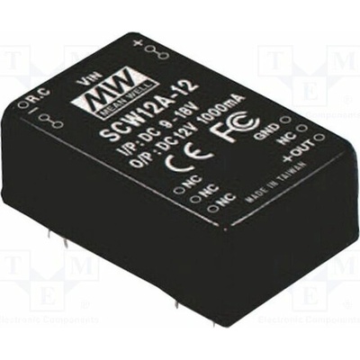 MEAN WELL SCW12A-05 Měnič: DC/DC; 12W; Uvst: 9÷18VDC; Uvýst: 5VDC; Ivýst: 2400mA; THT