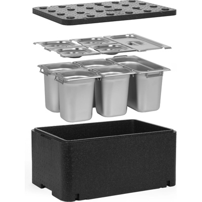 TECHNICA [Sada] Termoizolační nádoba GN 1/1 250 mm | Essential Line + 1x nádoba GN 1/3 s uchy + 4x GN 1/6 s uchy, 200 mm, z nerezové oceli + víka