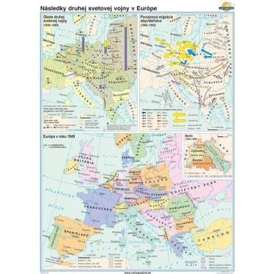 Cartographia Následky druhej svetovej vojny v Európe (100x140 cm), nástenná, fóliovaná, lištovaná