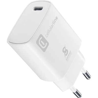 Cellularline Зарядно 220V, тип порт USB-C, 25W Micro pack, бял цвят 12329