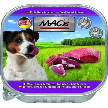 MAC's Mac’s Dog Adult, пастет за пораснали кучета, БЕЗ ЗЪРНО, с телешко, сърца и черен дроб (мин. 70% месо), 150 гр - Германия - 405VE