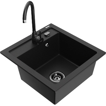 Mexen Vito гранитна кухненска мивка с 1 отделение с кухненски кран Telma, черен - 6503-77-670200-70-B (6503-77-670200-70-B)