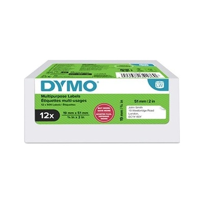 DYMO 2234186, 51mm x 19mm, многофункционални, сменяеми бялото оригинални хартиени етикети, 12 x 500 компютри (2234186)