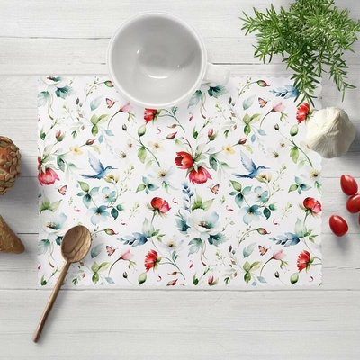 Biante Teflonové prostírání TF-116 Akvarelové květy s kolibříky na bílém 35x45 cm