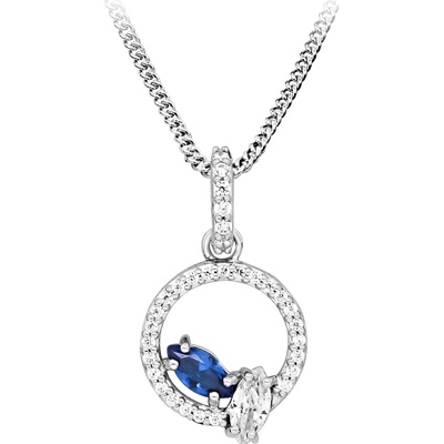 Silver Cat Strieborný náhrdelník so zirkónmi a syntetickým zafírom SC629