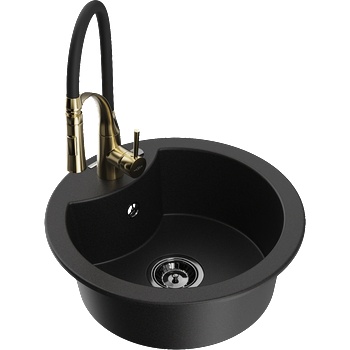 Mexen Diego гранитна мивка с 1 камера и кухненски смесител Aster, черен - 6512-77-73450-57-B (6512-77-73450-57-B)