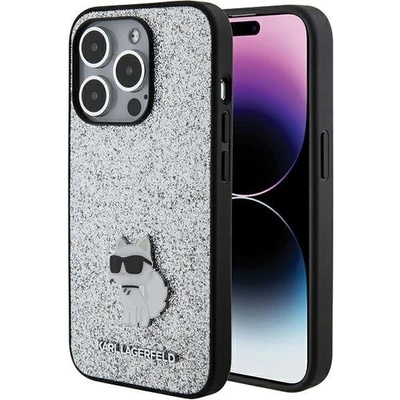 KARL LAGERFELD Кейс Karl Lagerfeld KLHCP15XGCNPSG за iPhone 15 Pro Max 6.7", сребрист / сребрист, Fixed Glitter Choupette Logo Metal Pin (3666339165307)