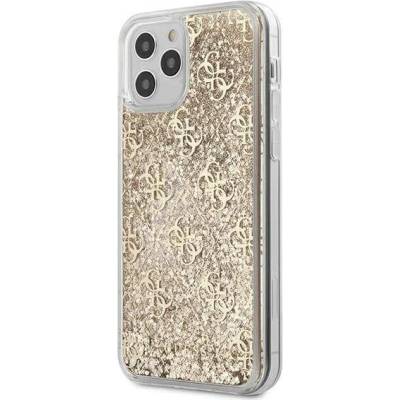 GUESS Liquid Glitter Case - дизайнерски кейс с висока защита за iPhone 12 Pro Max (златист)