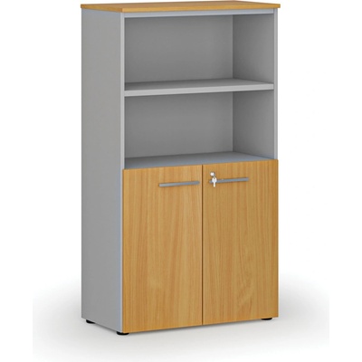 Primo Kombinovaná kancelárska skriňa GRAY, dvere na 2 poschodia, 1434 x 800 x 420 mm, sivá/buk