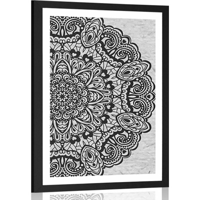 Plakát s paspartou květinová Mandala v černobílém provedení - 40x60 no frame