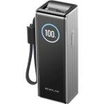 EcoFlow Външна батерия с вградени 2xUSB-C кабели и USB-C, USB-A портове и технология за бързо зареждане - EcoFlow Rapid Power Bank With Built-In Retractable Cables 25000 mAh 170W (сребрист) (EF-RAPID25K100W-S