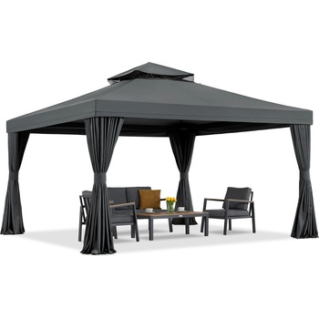 Garden Point Антрацитен градински павилион със завеси Valencia 4x4m Garden Point (GAP1132)