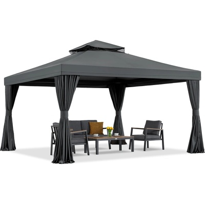 Garden Point Антрацитен градински павилион със завеси Valencia 4x4m Garden Point (GAP1132)