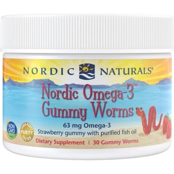 Nordic Naturals Nordic Omega-3 Gummy Worms 63 mg [30 Дъвчащи гел капсули] Ягода