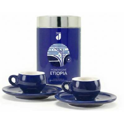Danesi Комплект Danesi Duo Plus Blue Etiopia Grain - Касета за тъмно кафе на зърна 250 г + 2 чаши и 2 чинийки - син