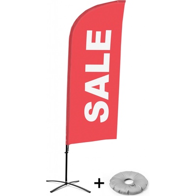 Jansen Display Kompletní sada reklamní vlajky ve tvaru křídla, Sleva, červená, anglicky Křížová Základna, 1273 x 3030 mm
