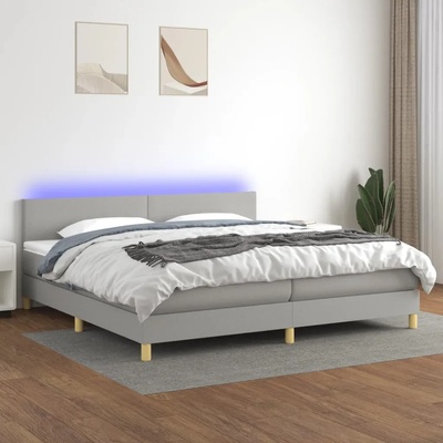 vidaXL Боксспринг легло с матрак и LED, светлосиво, 200x200 см, плат (3133581)