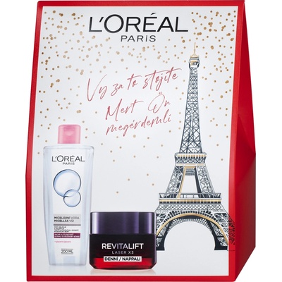 L'Oréal Paris Revitalift Laser X3 denný krém proti vráskam 50 ml + L'Oréal Paris Skin Perfection micelárna voda 3v1 200 ml darčeková sada