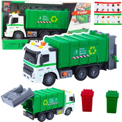 Leantoys Popelářské auto Popelnice Světla Zvuky Zelená 1:16