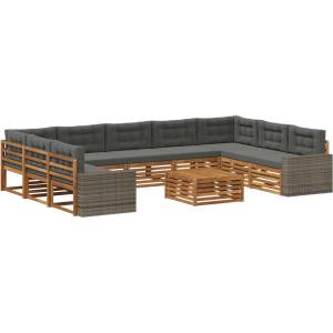 vidaXL Комплект дивани за открито 10 бр. Натурален и Антрацит (3383880)