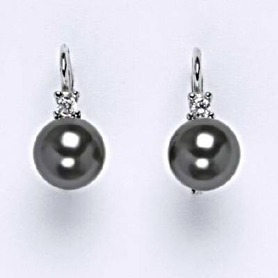 Čištín Zlaté náušnice, bílé i žluté zlato, Swarovski perla dark gray - NK 1207