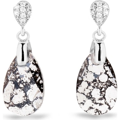 Spark stříbrné náušnice s krystaly Swarovski Elements stříbrno-černá kapka Dainty Drop KW610616BP Black Patina
