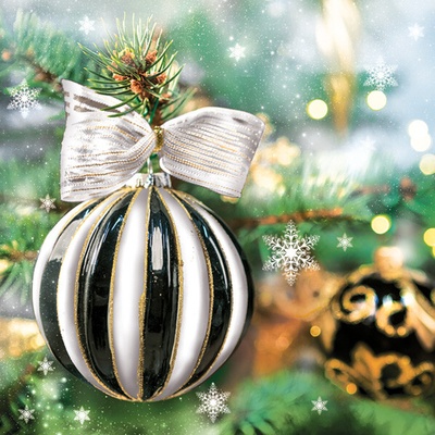 Maki ubrousky vánoční 3V 33x33 cm -Black & White Bauble on Spruce