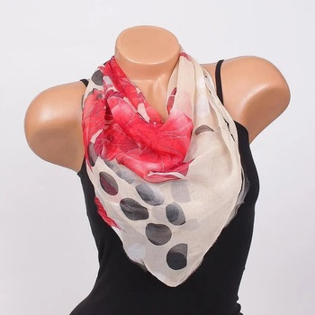 Image 1 of Копринено фишу в цвят шампанско с цветя и точки