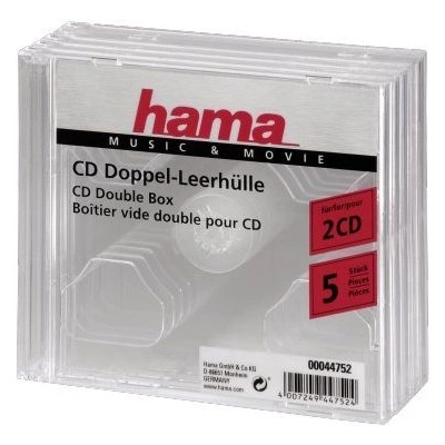 Hama CD Double Jewel Case, Pack 5 2 дискове Прозрачен (44752) (44752)