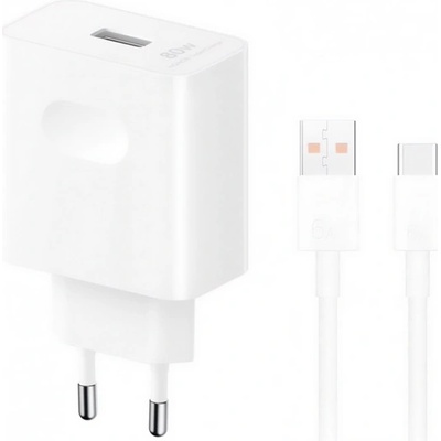 Honor Зарядно устройство HONOR SuperCharger за захранване от електрическата мрежа, USB гнездо 80 W, бързо зарядно устройство + кабел Type-C, БЯЛО HN-200400E00 (HN-200400E00)