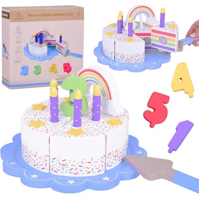 Inlea4Fun narodeninová krájacia torta WOODEN RAINBOW BIRTHDAY CAKE