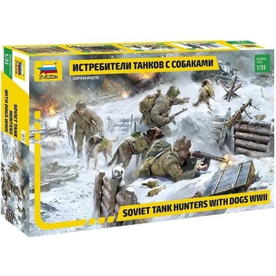 ZVEZDA Model Kit figurky 3611 Soviet Tank Hunters with dogs 1:35