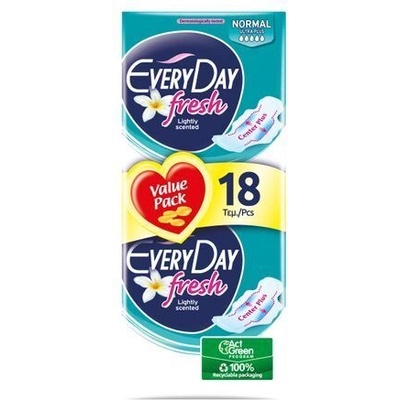 EveryDay Sensitive Fresh Normal Ultra Plus Center Plus Economy Pack Дамски превръзки с крила, 18 бр (94Ш022)