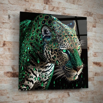 Art gift Стъклено АРТ пано - Изумруден леопард