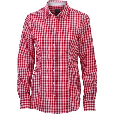James & Nicholson JN 616 dámska popelínová kockovaná košeľa s dlhým rukávom red/white