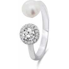 Brilio Silver strieborný prsteň s pravou perlou a zirkónmi RI062W