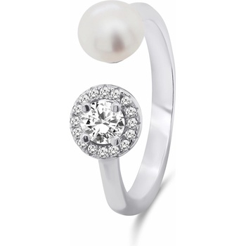 Brilio Silver strieborný prsteň s pravou perlou a zirkónmi RI062W