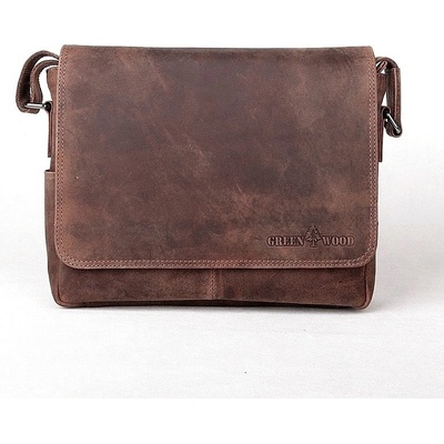 GreenWood Středně velká kožená hladká crossbody taška no. 113 hnědá