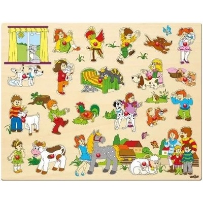 Woodyland Детски дървен пъзел Woody с дръжки - Eдин ден във фермата (91912)