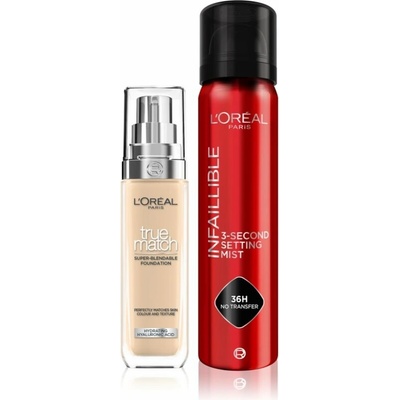 L’Oréal Paris True Match tekutý make-up 30 ml + L’Oréal Paris Infaillible 36H fixačný sprej na make-up 75 ml