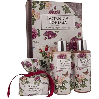 Bohemia Gifts Botanica gel 200 ml + šampon 200 ml + mýdlo 100 g růže dárková sada