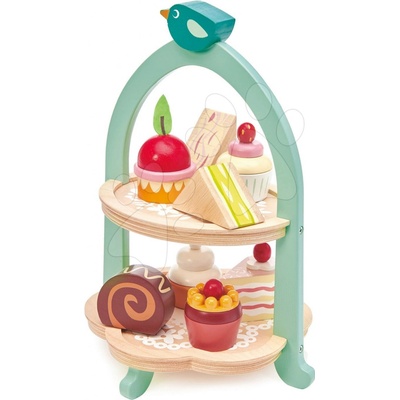Tender Leaf Toys Drevená cukráreň Birdie Afternoon Tea stand so zákuskami a sendvičmi