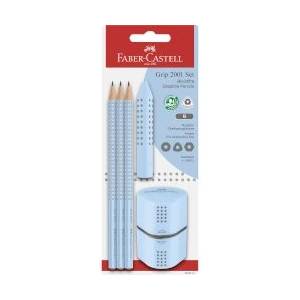 Faber-Castell Моливи 3 броя Grip Light Blue B с гума и острилка