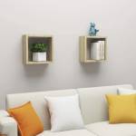 vidaXL Стенни кубични рафтове, 2 бр, дъб сонома, 30x15x30 см (807007)